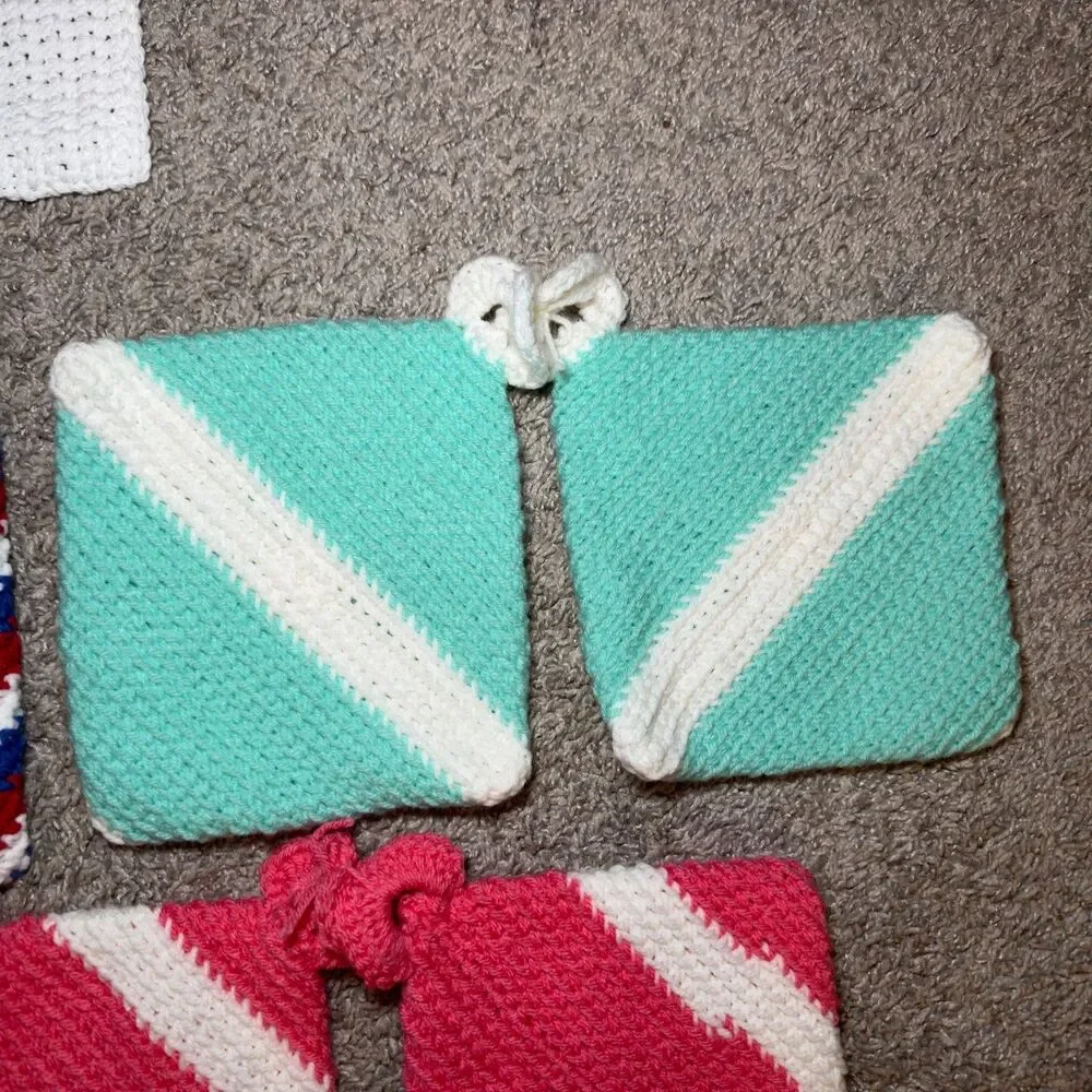 Hand Crochet Hot Pads Pink Blue Brown USA Kitchen Farmhouse Cottage LOT of 9